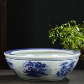 景德镇陶瓷鱼缸乌龟盆假山吸水石盆景大号特大上水石盆青花瓷单盆