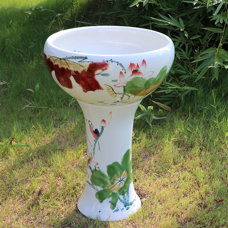 陶瓷立柱式睡莲风水室外荷花缸