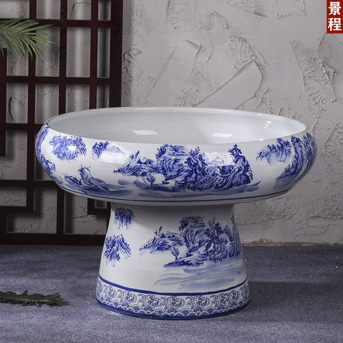 景德镇青花瓷立柱鱼缸乌龟盆