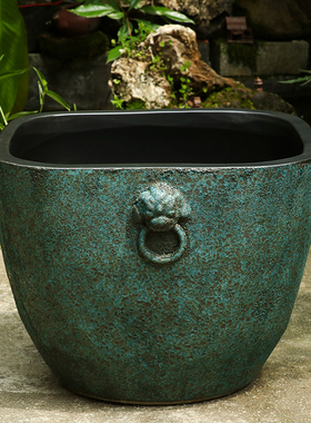 景德镇粗陶陶瓷鱼缸睡莲盆荷花大缸碗莲盆缸仿石水缸金鱼流水摆件