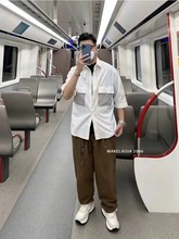 夏季纯色中袖衬衫男款休闲港风痞帅黑白色短袖青少年韩版帅气衬衣