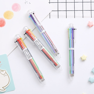 创意文具可爱多色6色圆珠笔多功能按动弹簧彩色笔 diy个性彩笔