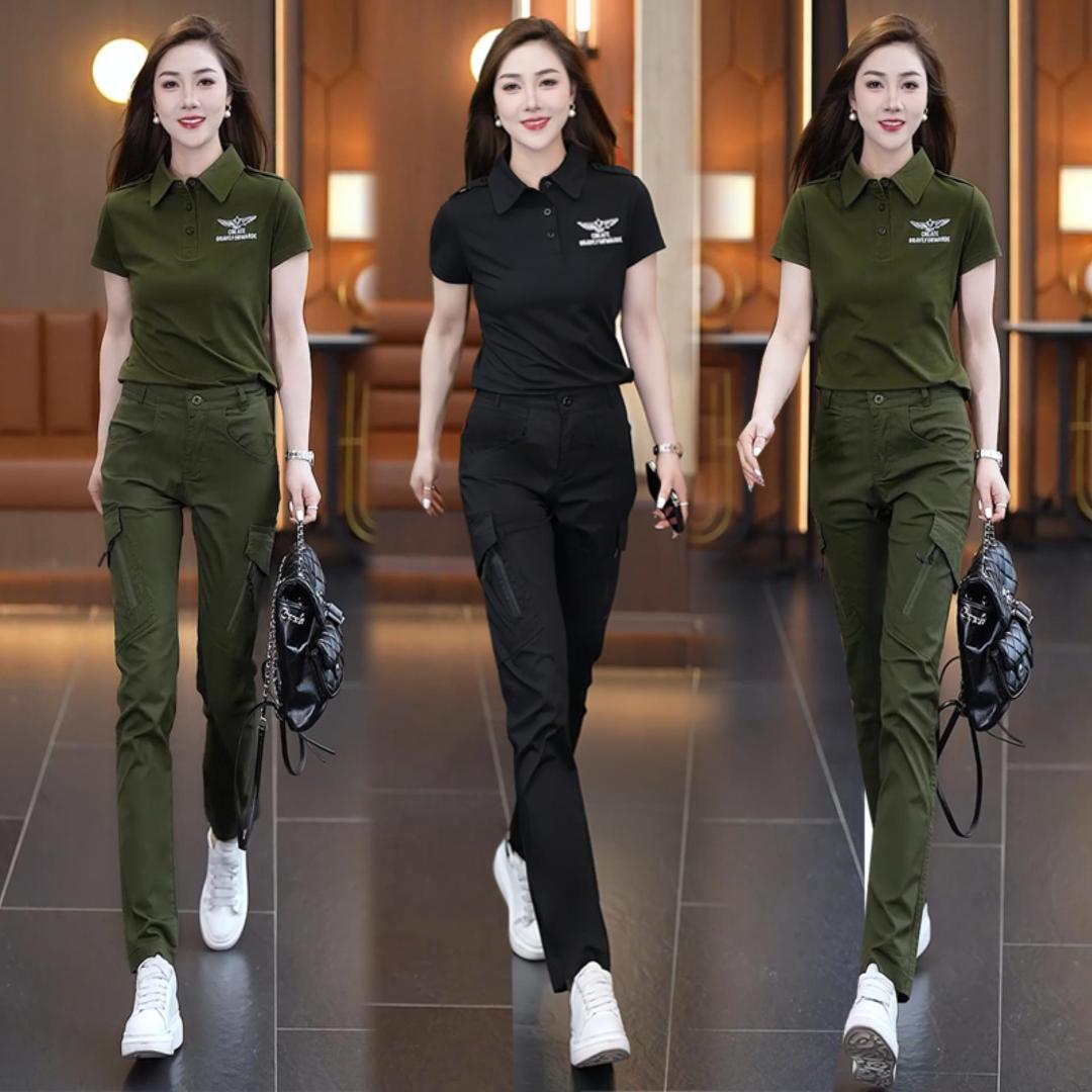迷彩服套装女短袖T恤工装长裤
