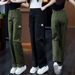 工装裤女款2025新款高腰显瘦休闲多口袋纯棉户外运动直筒阔腿裤潮