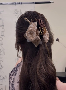 双面玫瑰花朵美拉德风大抓夹