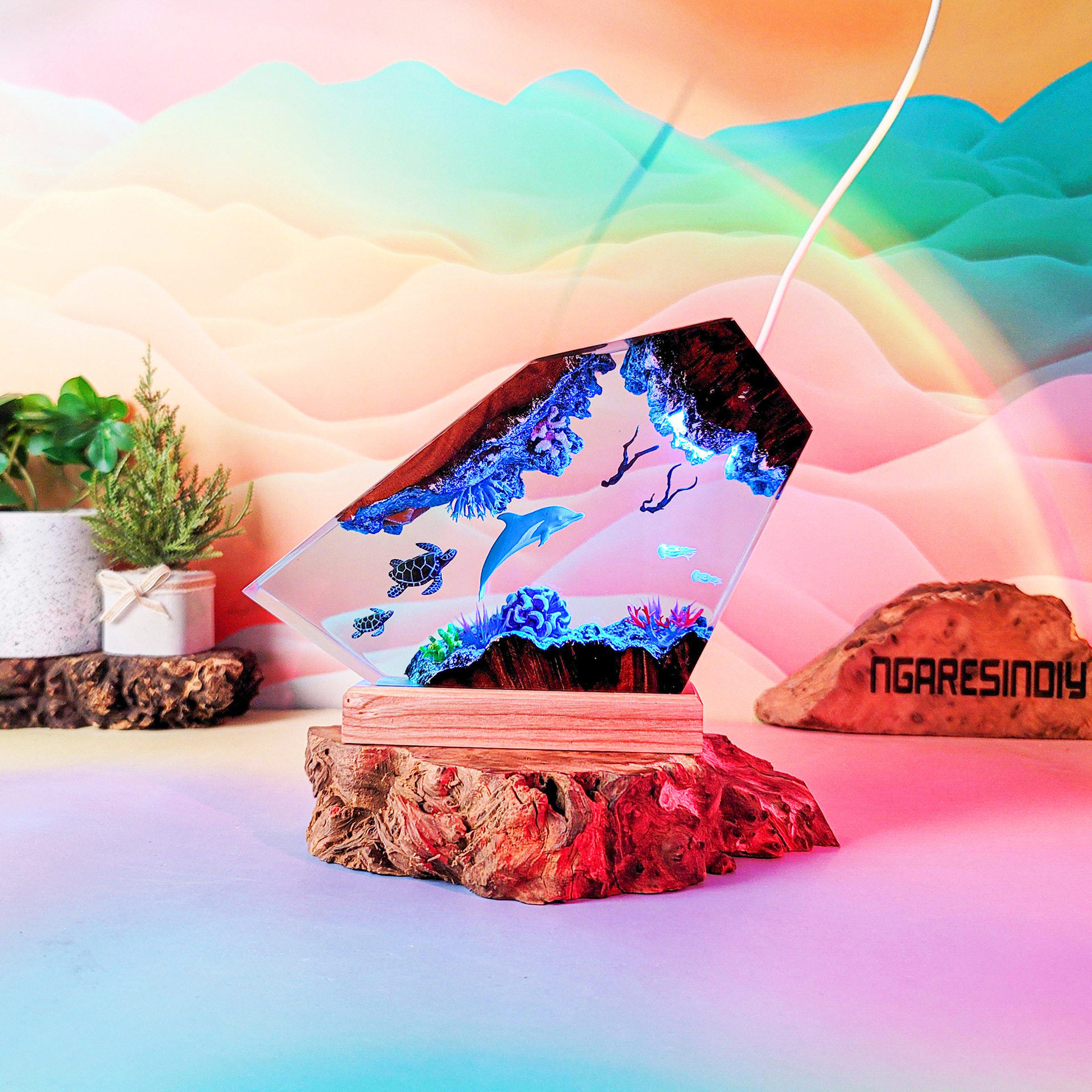 把海洋带回家海豚海龟潜水员水母珊瑚礁小夜灯床头灯氛围灯摆件,家居饰品,桌面摆件,淘宝优惠券,粉丝福利购,淘宝优惠卷