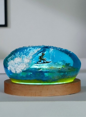 海底世界海浪珊瑚冲浪板潜水员小夜灯床头灯氛围灯摆件树脂工艺品
