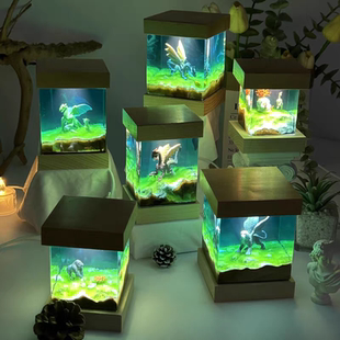 立方飞龙翼龙小魔龙狮鹫猩猩绿草地小夜灯床头灯氛围灯摆件礼物