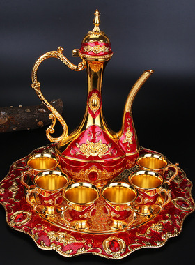 欧式合金酒杯高脚杯白酒杯俄罗斯欧式酒具套装酒壶合金8件套摆件