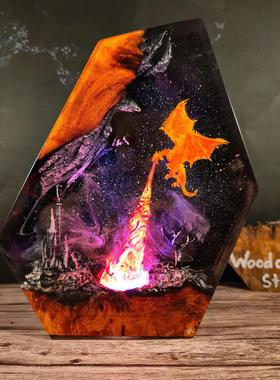 喷火龙古堡火山飞龙翼龙喷火喷电吐息毁灭城市小夜灯床头灯摆件