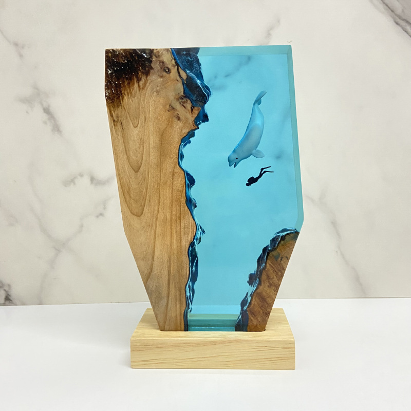 海底世界景观海豚和潜水员深海探险小夜灯床头灯氛围灯摆件礼物