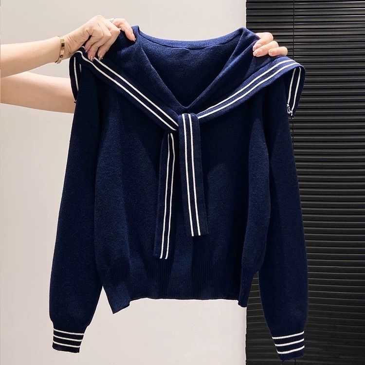 韩系学院风海军领2025早秋季针织衫毛衣百搭设计感时尚短款上衣女