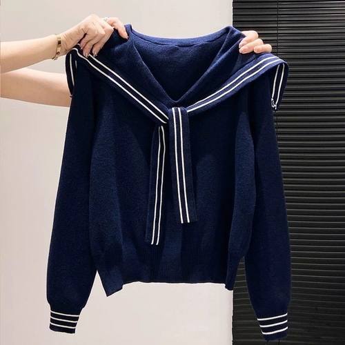 韩系学院风海军领2025早秋季针织衫毛衣百搭设计感时尚短款上衣女