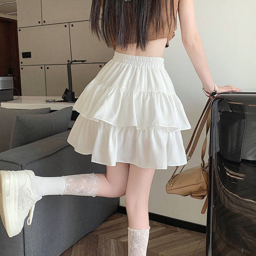 荷叶边雪纺半身裙女春季2025新款高腰A字短裙小个子蓬蓬蛋糕裙子