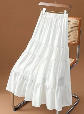 白色半身裙女夏季2025年新款高腰显瘦A字裙大下摆长款裙子