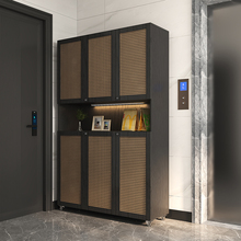 可移动鞋柜带锁带轮家用门口楼道外电梯走廊藤编门防盗储物柜定制
