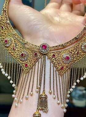 岚心珠宝 古董项链 缅甸红宝石 钻石老切 收藏品 重金纯手工 传家