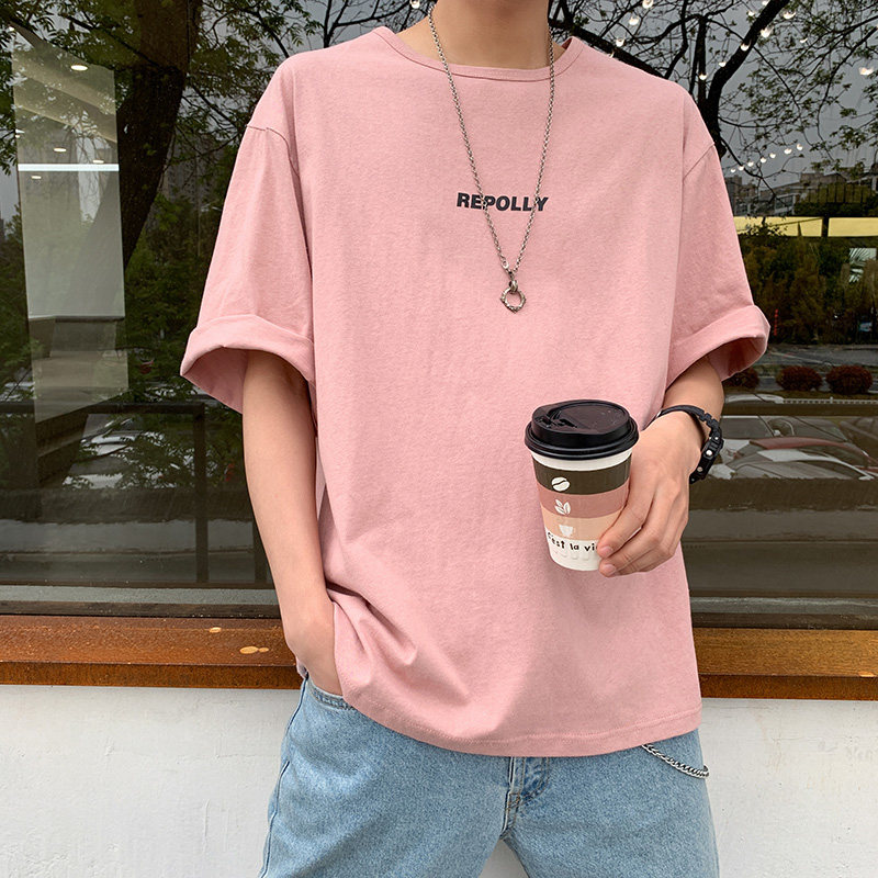 Short sleeved Add fertilizer XL Pink T-shirt Easy ins half sleeve Trend The fat Elbow sleeve student clothes 5Xin the Men's clothing, T-shirt  category - from Buy2taobao.com to provide professional Taobao agent buy service