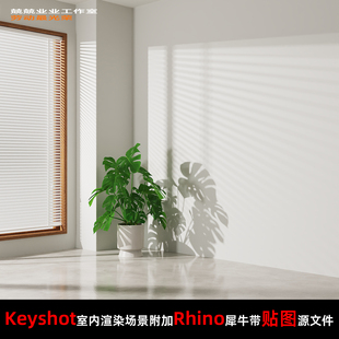 Keyshot11场景渲染文件包附加Rhino模型明亮风格窗边绿植光影场景