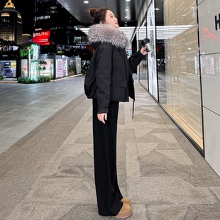 白鹅绒派克服羽绒服女2026冬季新款短款大毛领黑色小个子时尚外套