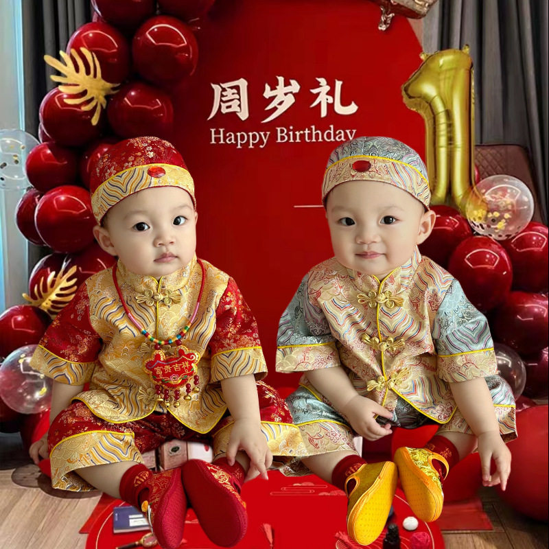 夏季中式儿童唐装周岁礼服套装