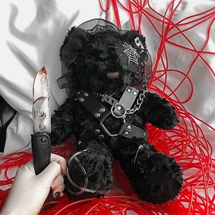 血液供给原创 地狱哥特小熊洛丽塔暗黑系斜挎双肩单肩手作熊改包