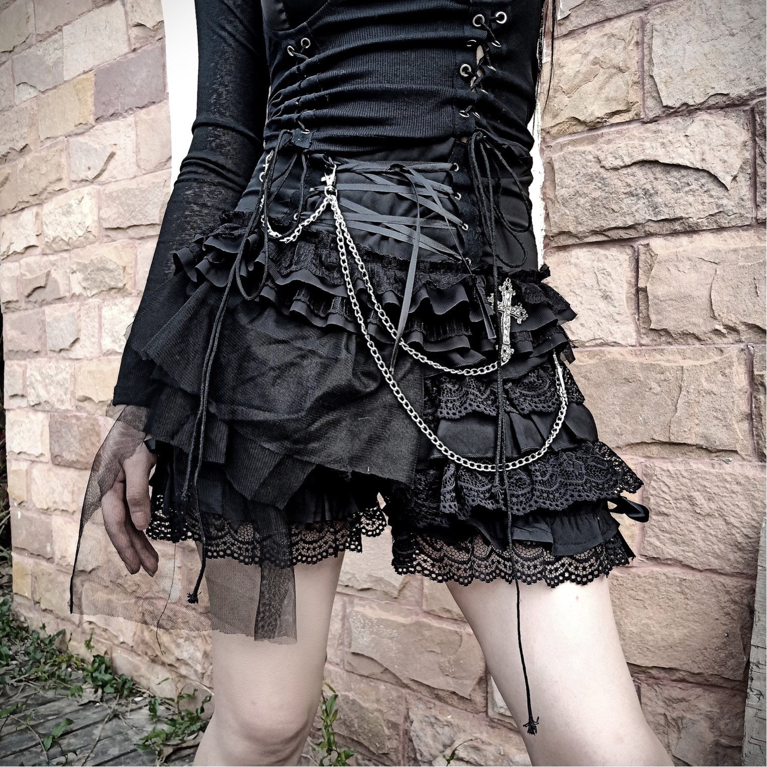 血液供给原创绑带半身纱裙裤短裙