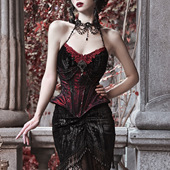 血液供给原创 公爵夫人 哥特洛可可重工丝绒蛛网鱼骨束腰吊带秋