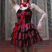 血液供给原创 冥府之宴哥特立体玫瑰重工提花十字架抹胸连衣裙