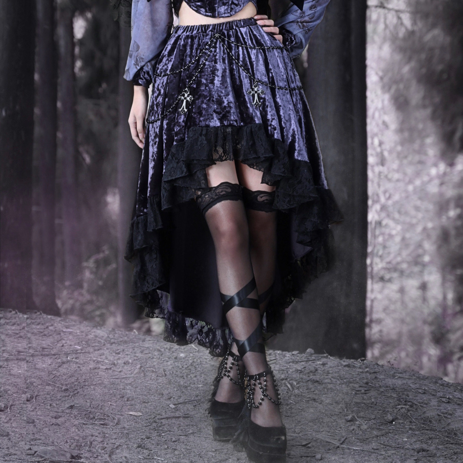 血液供给氛围感拖尾蕾丝半身裙