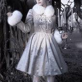 血液供给原创 天鹅坠梦 灰紫暗纹毛毛提花加厚棉服外套大衣夹棉