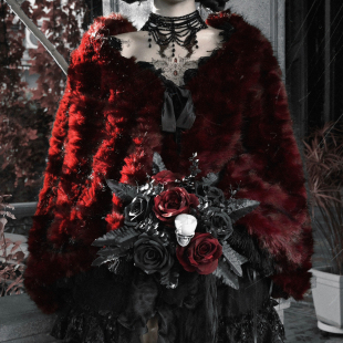 血液供给原创 腥红哥特环保皮草斗篷外套披肩圣诞节冬 古堡惊情