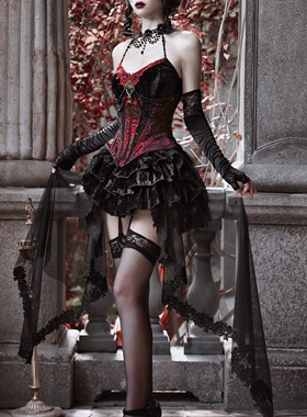 血液供给原创◆公爵夫人 综艺同款 哥特洛可可丝绒鱼骨束腰吊带裙