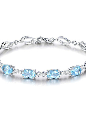 欧美奢华天然蓝水晶18K金镶嵌锆石彩色宝石手链银饰品流行全新