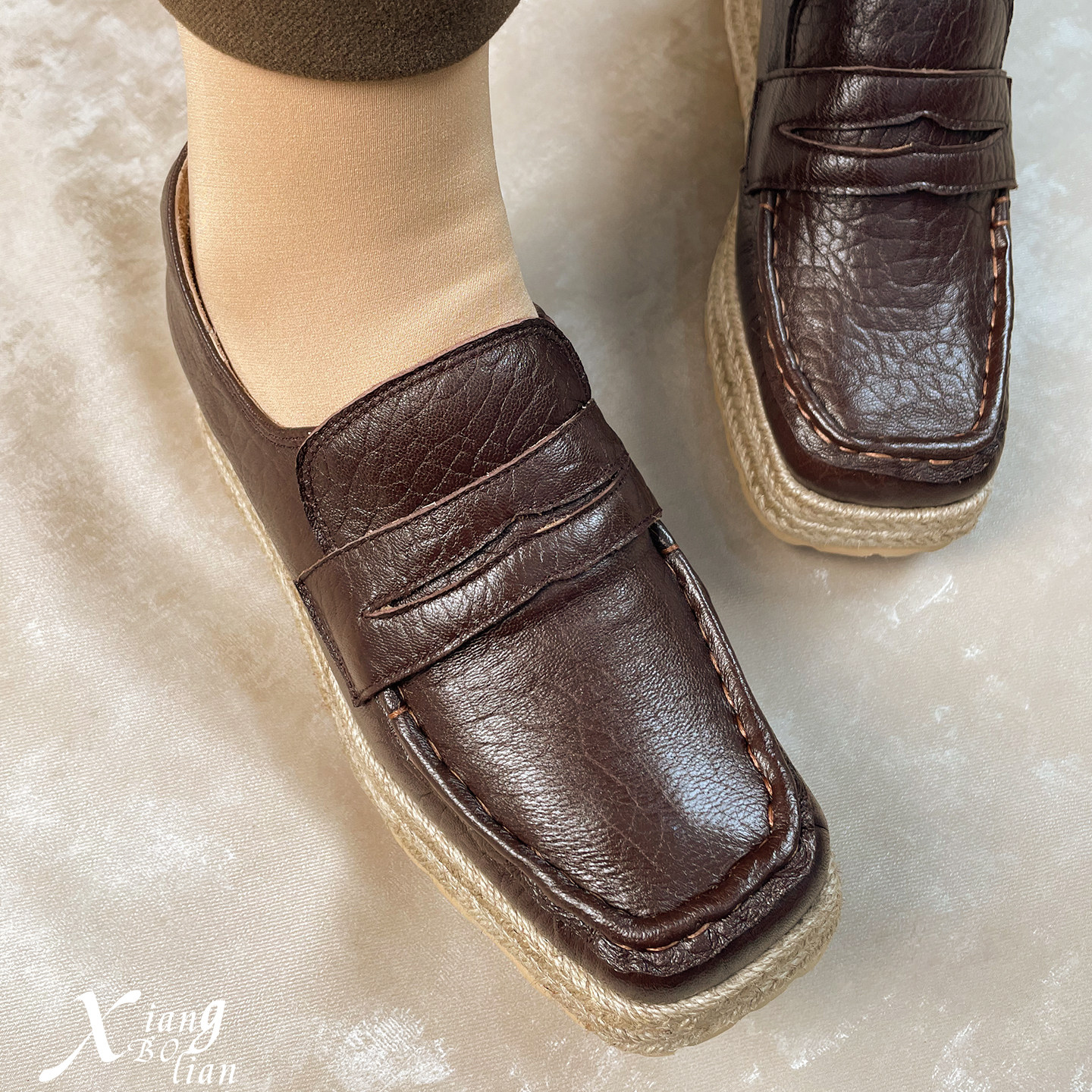 YANGDASHU 欧美风复古牛皮坡跟单鞋女士休闲厚底松糕鞋懒人乐福鞋,女鞋,深口单鞋,淘宝优惠券,粉丝福利购,淘宝优惠卷