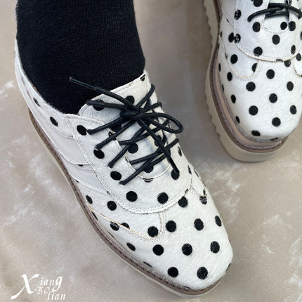 YANGDASHU7厘米增高厚底单鞋子女士黑白波点高级感休闲坡跟单鞋女