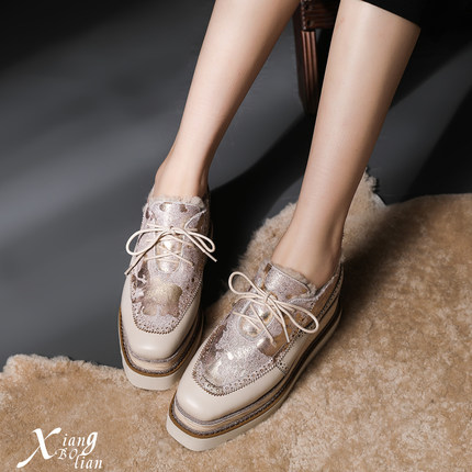 YANGDASHU增高7厘米厚底毛毛单鞋女士坡跟新款保暖毛毛雪地鞋