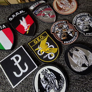 刺绣魔术贴章天使之剑北约GROM军迷臂章户外包配缝纫贴章战术徽章