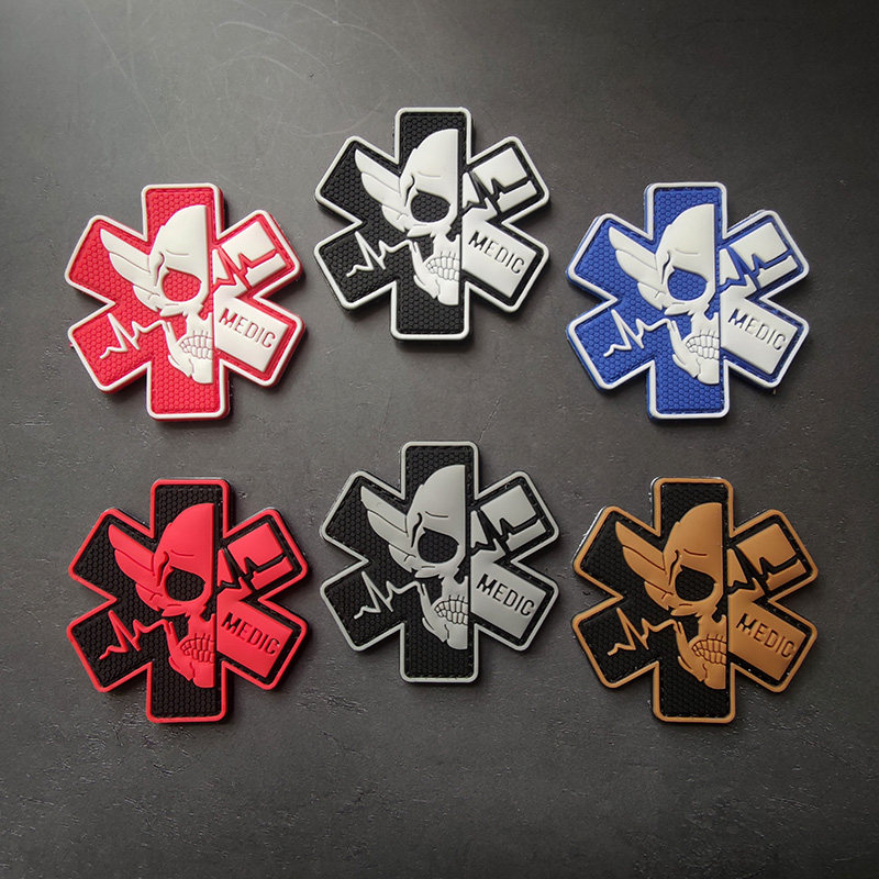 pvc软胶3d立体凹凸医疗兵骷髅战术士气臂章夜光橡胶medic急救徽章
