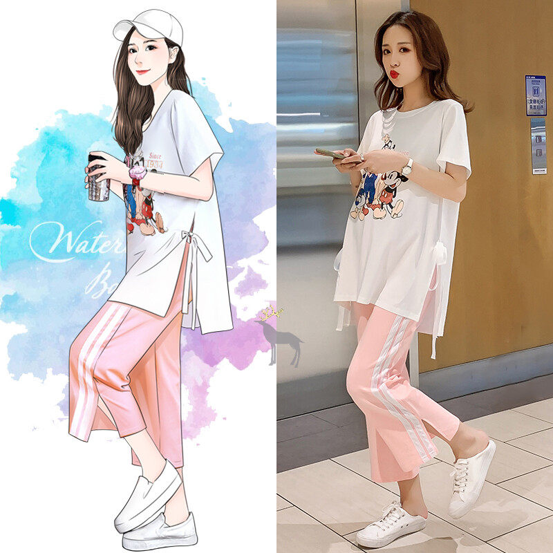 孕妇两件套网红套装外出时尚款阔腿裤夏季产检休闲气质2020年新款