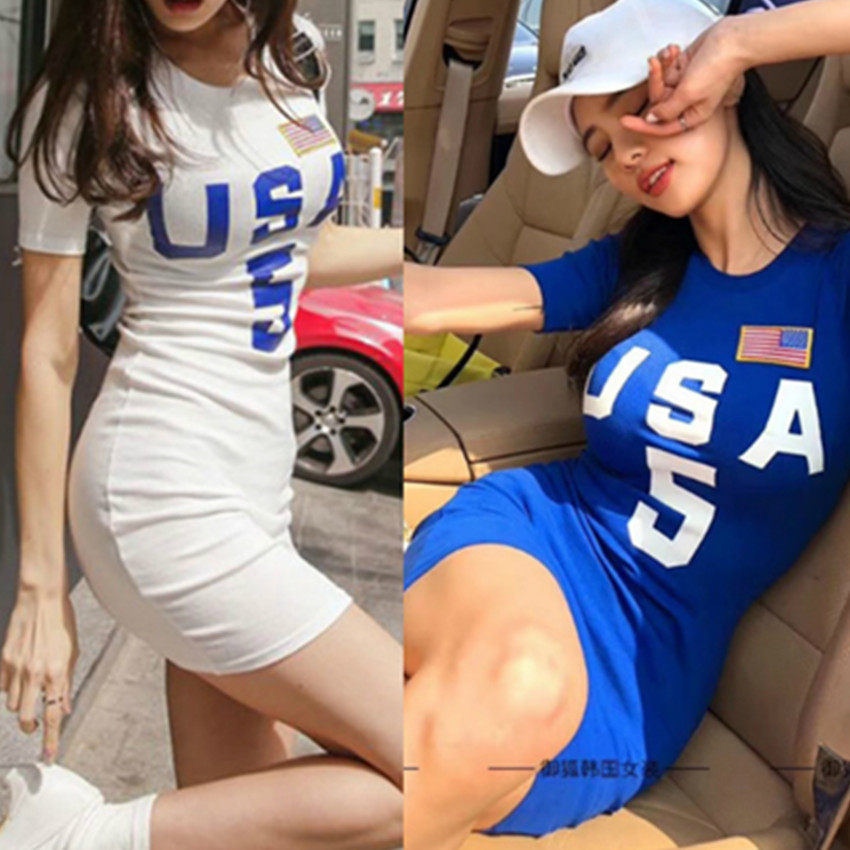 包臀连衣裙2020流行夏季韩国东大门新品字母肩章短袖修身一步裙子