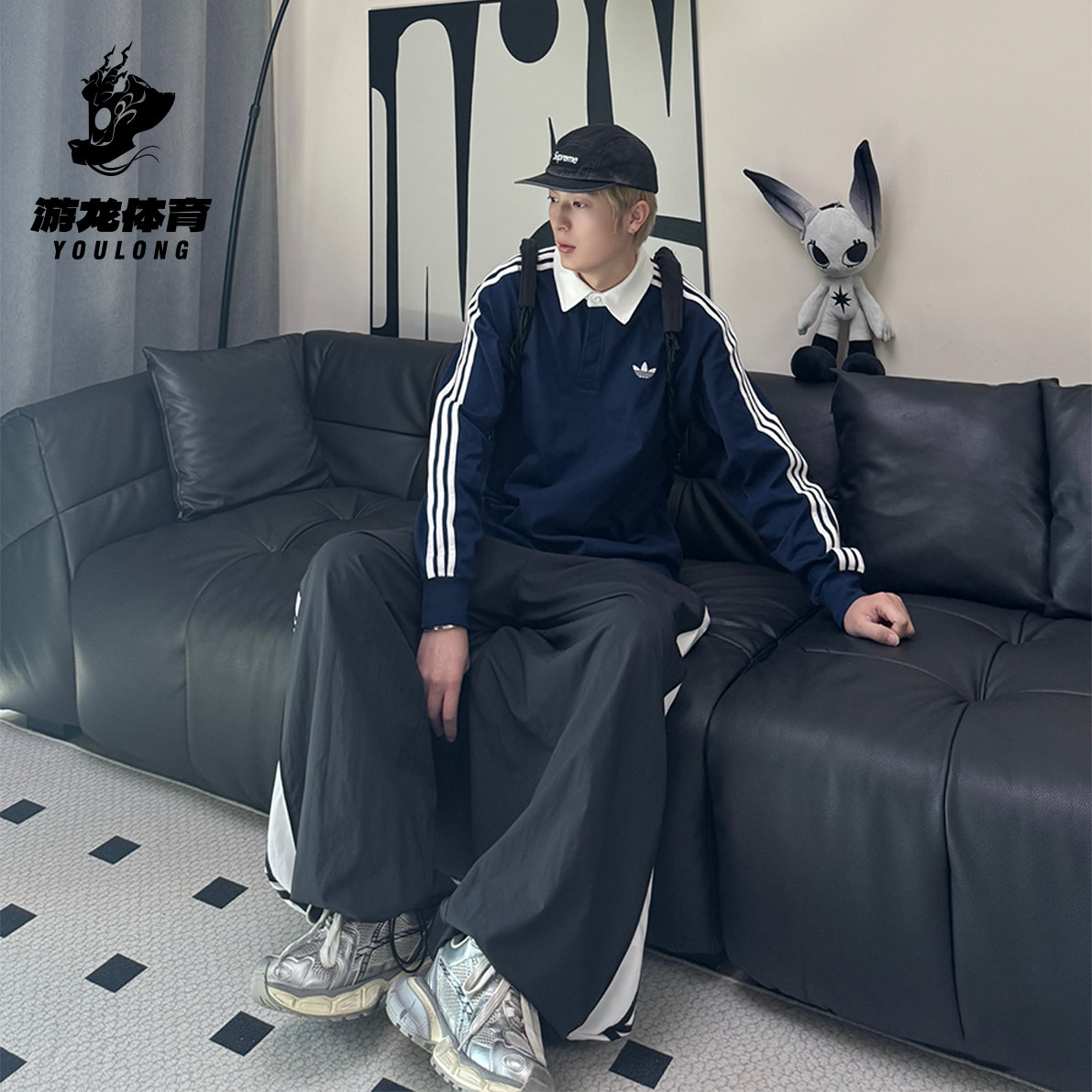 阿迪达斯Adidas三叶草26款男女款POLO衫翻领三条杠长袖T恤 KE3574