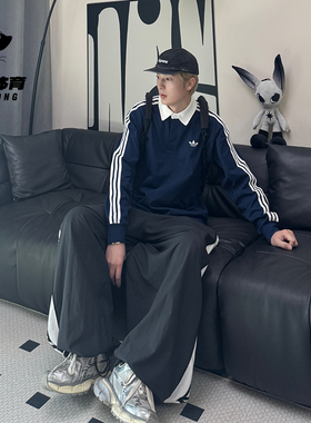 阿迪达斯Adidas三叶草26款男女款POLO衫翻领三条杠长袖T恤 KE3574