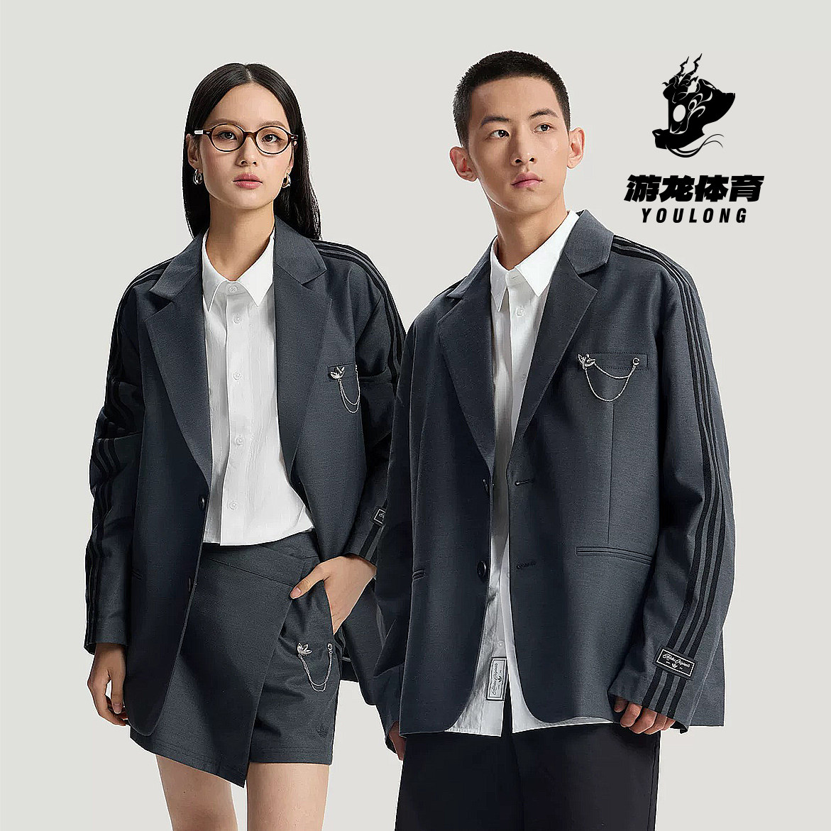 阿迪达斯adidas三叶草男女商务休闲梭织运动宽松长袖西装 KU8911