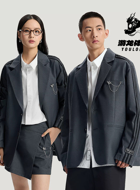 阿迪达斯adidas三叶草男女商务休闲梭织运动宽松长袖西装 KU8911