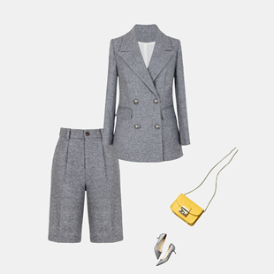 兰玫瑰大码女装秋冬新品羊毛知性气质套装高端职业毛呢外套西装裤