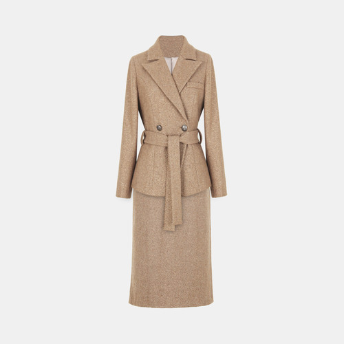 兰玫瑰大码女装秋冬新品羊毛知性气质套装高端职业毛呢外套半身裙