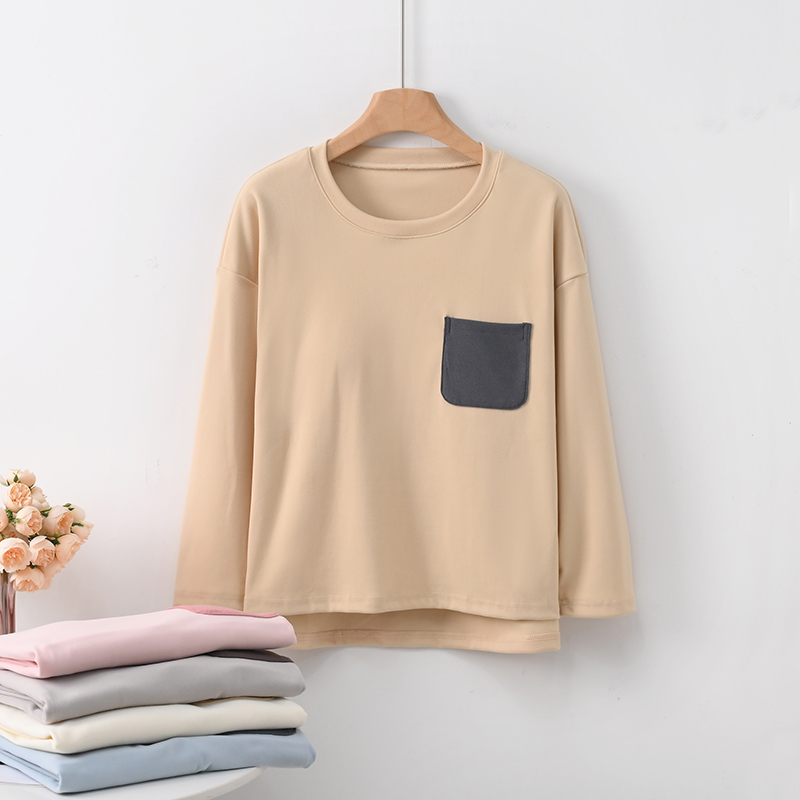 带胸垫双面磨绒家居服睡衣长袖女