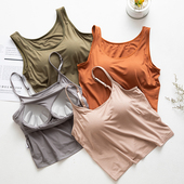 莫代尔带胸垫罩杯一体瑜伽运动打底半截露腰露肚脐短款 吊带背心女