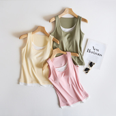 带胸垫吊带背心女莱赛尔一体内搭假两件撞色打底修身 上衣 显瘦无袖